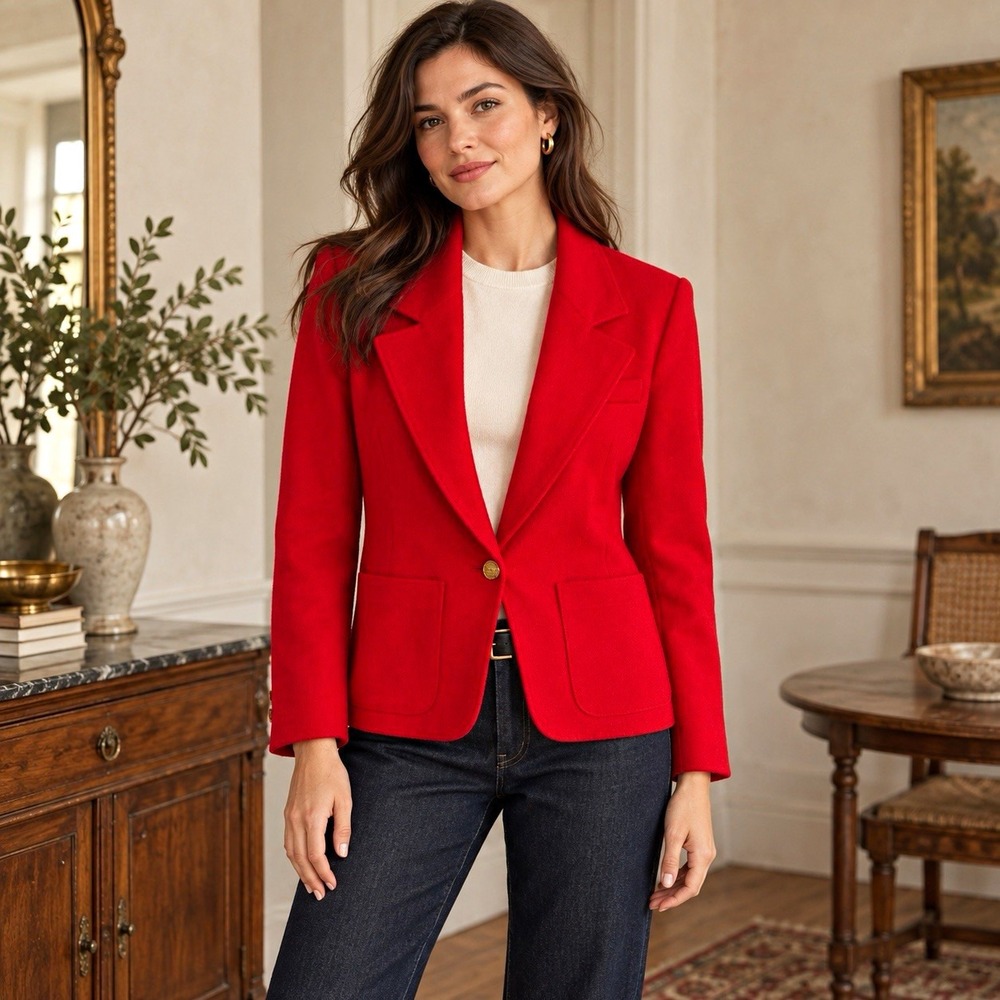 Vintage 80s Pendleton Red Wool Blazer Petite 8 Gold Crest Buttons